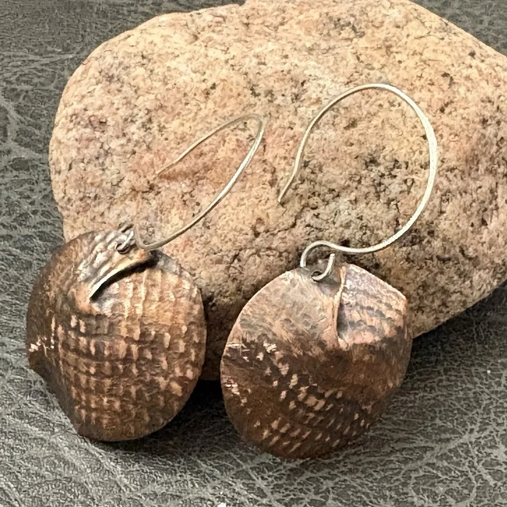 Sterling and Copper Artisan Dangle Pierced Earrings, Forged Handmade Jewelry‎